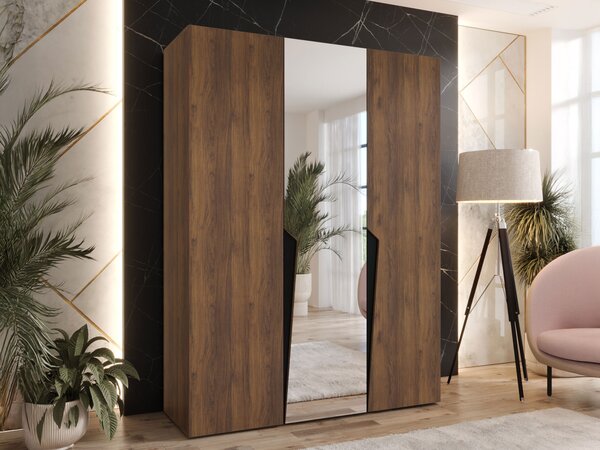 Gardróbszekrény Hartford 609, Laminált forgácslap, 202x150x52cm, Fekete, Dió