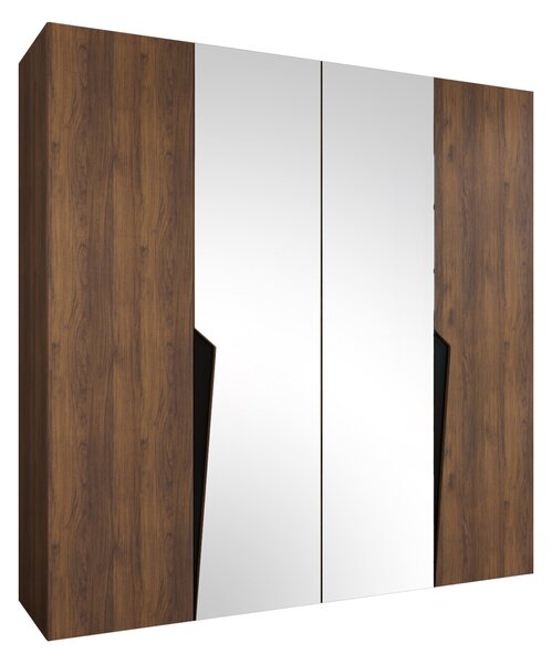 Gardróbszekrény Hartford 610, Laminált forgácslap, 202x200x52cm, Fekete, Dió