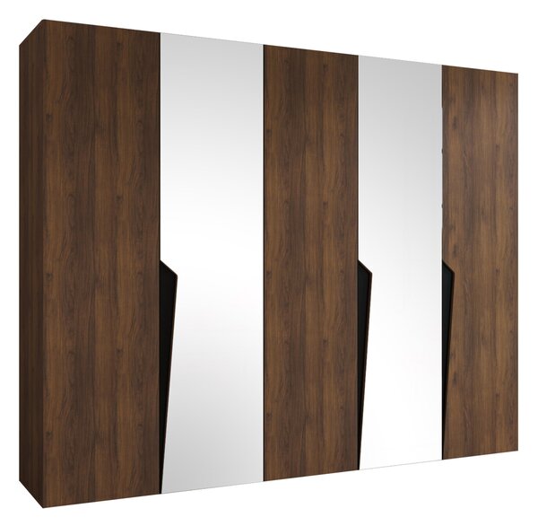 Gardróbszekrény Hartford 611, Laminált forgácslap, 202x250x52cm, Fekete, Dió