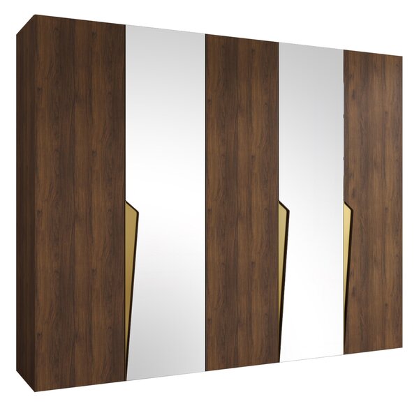 Gardróbszekrény Hartford 611, Laminált forgácslap, 202x250x52cm, Aranysárga, Dió
