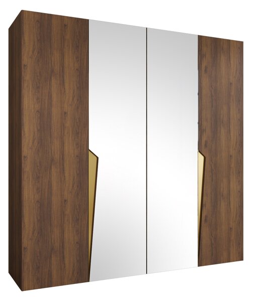Gardróbszekrény Hartford 610, Laminált forgácslap, 202x200x52cm, Aranysárga, Dió