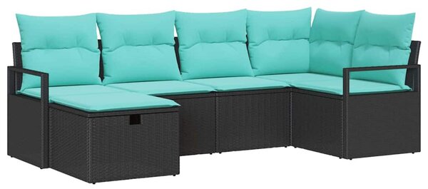 Kanapé Szett párnával 6 pcs Fekete és Türkiz polirattan