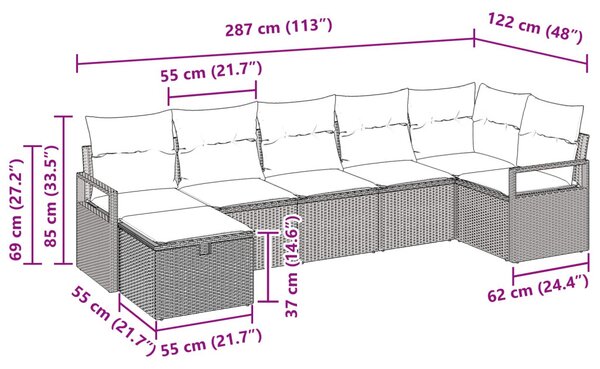 Kanapé Szett párnával 7 pcs Fekete és Türkiz polirattan