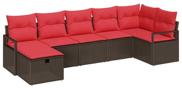 Kanapé Szett párnával tárolóval 7 pcs Barna és Piros polirattan
