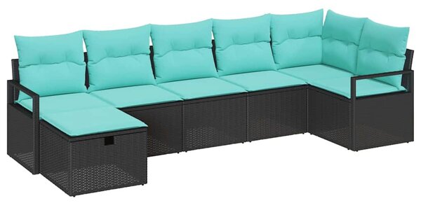 Kanapé Szett párnával 7 pcs Fekete és Türkiz polirattan