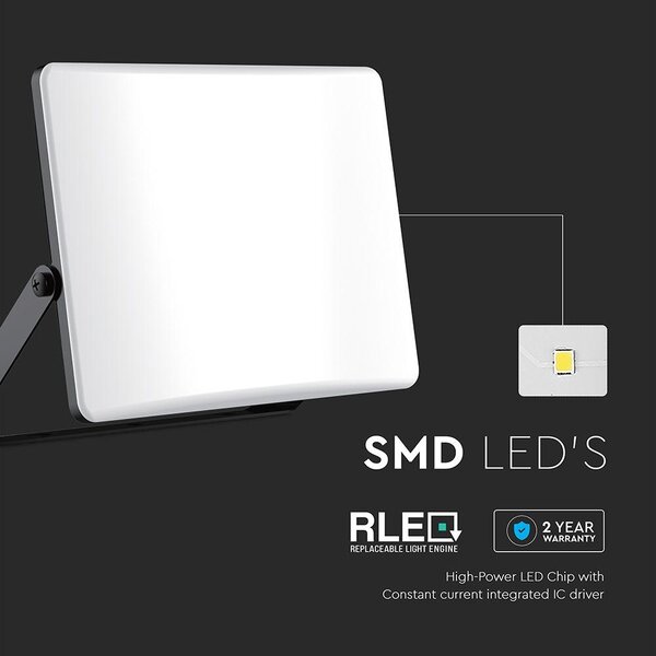 V-TAC RLE 30W LED reflektor, állítható színhőmérséklettel, fekete házzal, tejüveg búra - SKU 23769