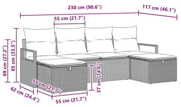Kanapé Szett párnával 6 pcs Fekete és Türkiz polirattan