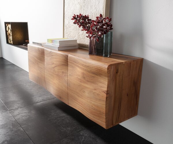 DELIFE Komód New Live-Edge 145 cm akác természetes 3 ajtós lebegő