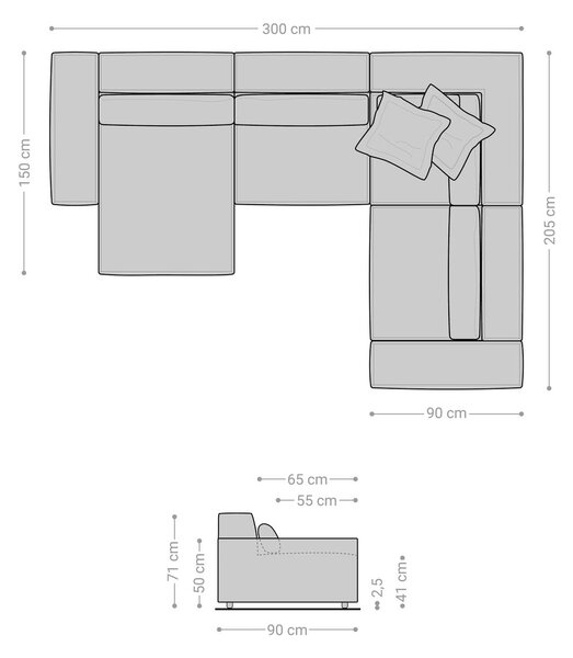 DELIFE "U" alakú kanapé Sirpio 300x210 cm bőr imitáció vintage antracit variálható rekamié