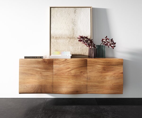 DELIFE Komód New Live-Edge 145 cm akác természetes 3 ajtós lebegő