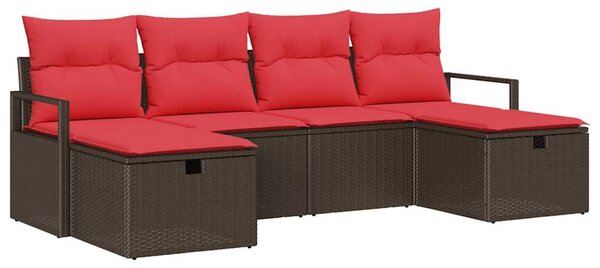 Kanapé Szett párnával tárolóval 6 pcs Barna és Piros polirattan