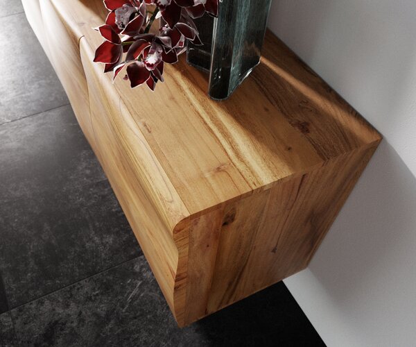 DELIFE Komód New Live-Edge 145 cm akác természetes 3 ajtós fém kufe fekete