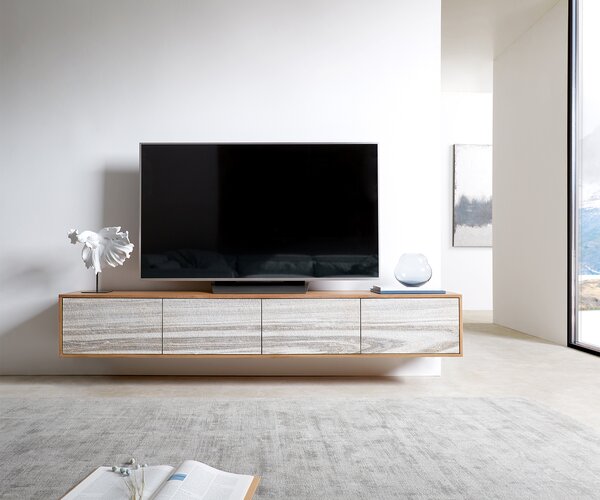 DELIFE TV szekrény Kleo 200 cm akác természetes 4 ajtós lebegő