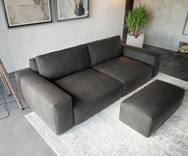 DELIFE Nagy kanapé Lanzo XL 270x130 cm bőr imitáció vintage antracit puffal