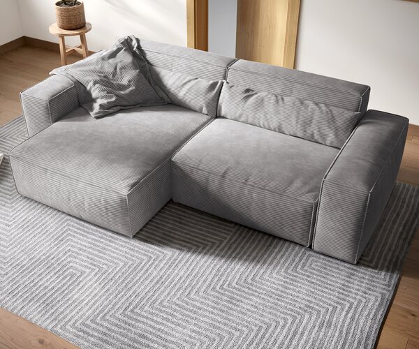 DELIFE Sarokkanapé Sirpio XL 270x170 cm kordbársony ezüstszürke rekamié változtatható