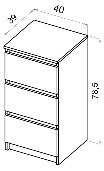 Komód Linea 40 3S (fekete). Akció -15%