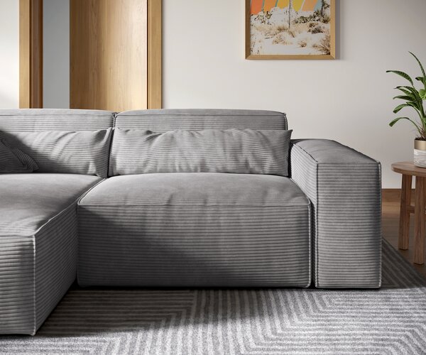 DELIFE Sarokkanapé Sirpio XL 270x170 cm kordbársony ezüstszürke rekamié változtatható