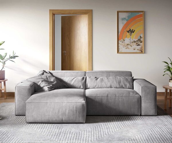 DELIFE Sarokkanapé Sirpio XL 270x170 cm kordbársony ezüstszürke rekamié változtatható