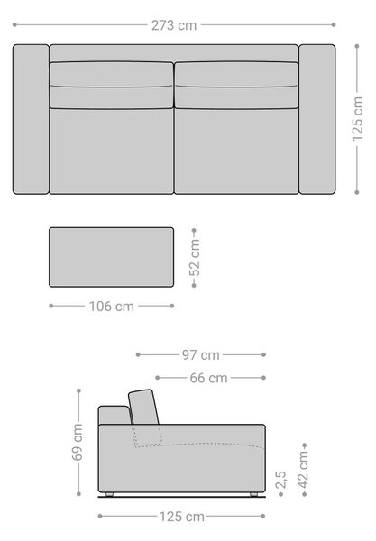 DELIFE Nagy kanapé Lanzo XL 270x130 cm bőr imitáció vintage antracit puffal