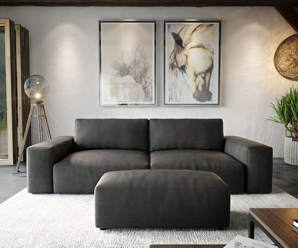 DELIFE Nagy kanapé Lanzo XL 270x130 cm bőr imitáció vintage antracit puffal
