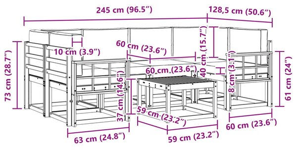 Kültéri kanapé szett párnával 7 pcs Természetes és antracit