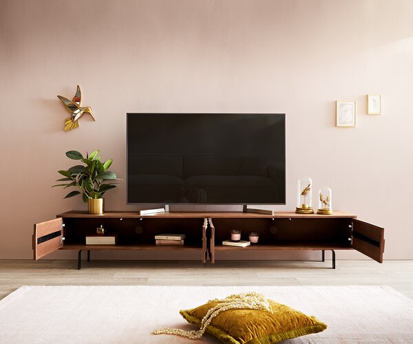 DELIFE TV szekrény Fevo 220 cm akác barna 4 ajtós L-láb