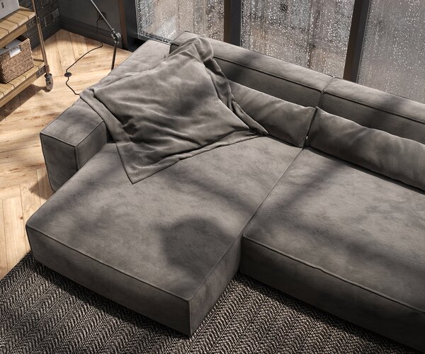 DELIFE Sarokkanapé Sirpio XL 270x170 cm mikroszálas khaki barna rekamié változtatható puffal
