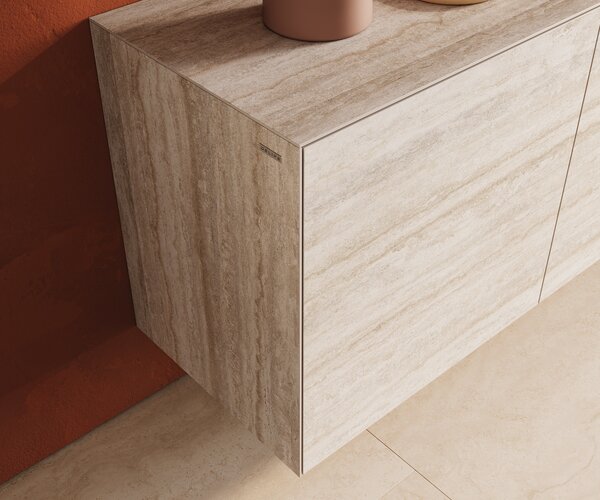 DELIFE Komód Cuor 180 cm kerámia Laminam® Travertino Bianco krémfehér 2 ajtós 3 fiókos lebegő