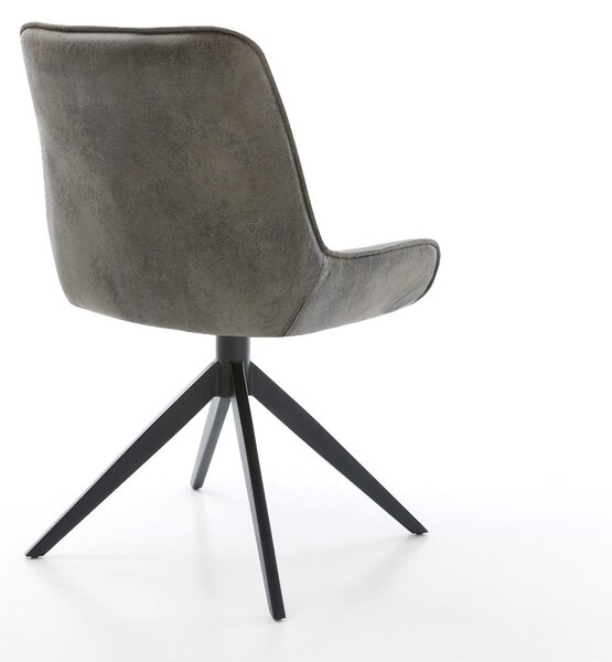 DELIFE Étkezőszék Taimi-Flex mikroszálas szürke vintage kereszt láb széles fekete 360° forgatható billenő funkció