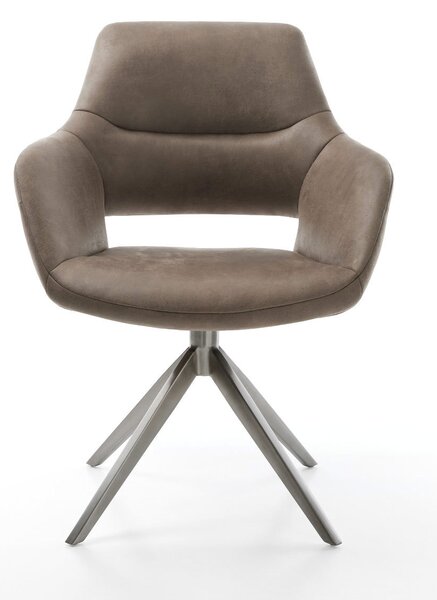 DELIFE Étkezőszék Yago-Flex karfás mikroszálas taupe vintage kereszt láb széles grafit 360° forgatható hintamechanizmus zsákrugós matraccal