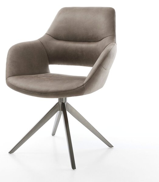 DELIFE Étkezőszék Yago-Flex karfás mikroszálas taupe vintage kereszt láb széles grafit 360° forgatható hintamechanizmus zsákrugós matraccal