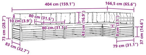 Kültéri kanapé szett párnával 6 pcs Természetes és krémszínű