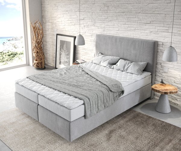 DELIFE Boxspring ágy Dream-Well 140x200 cm mikroszálas szürke matraccal és topperrel