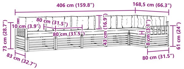 Kültéri kanapé szett párnával 6 pcs Természetes és krémszínű