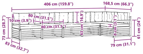 Kültéri kanapé szett párnával 6 pcs Természetes és bézs