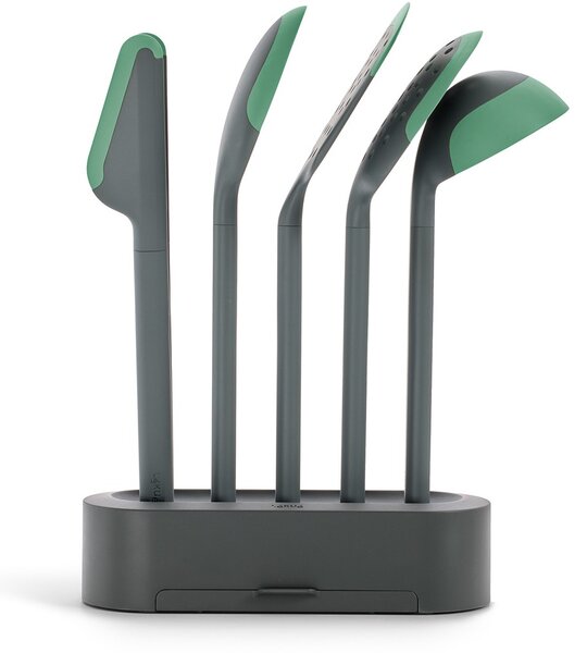 LÉKUÉ Non-Scratch Cooking Utensils konyhai eszköz szett 5db tartóállvánnyal szürke/zöld LK883484