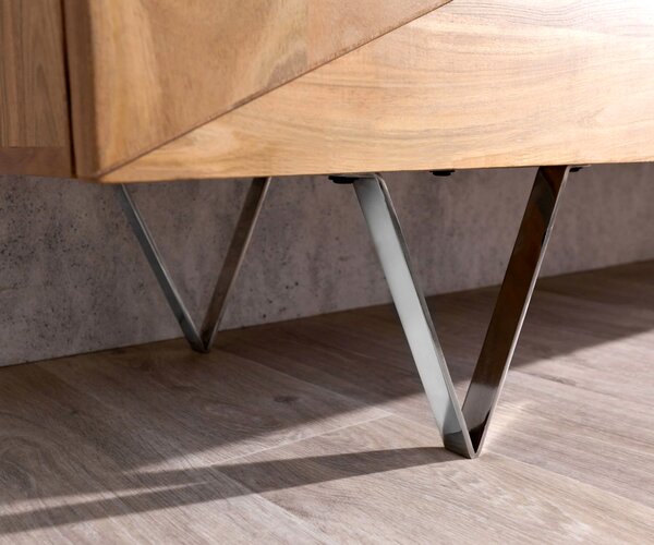 DELIFE Design-komód Wyatt 175 cm 3D hatás középen akác természetes rozsdamentes acél