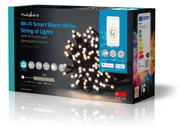 Nedis SmartLife WiFi LED fényfüzér meleg fehér 20m (WIFILX01W200)