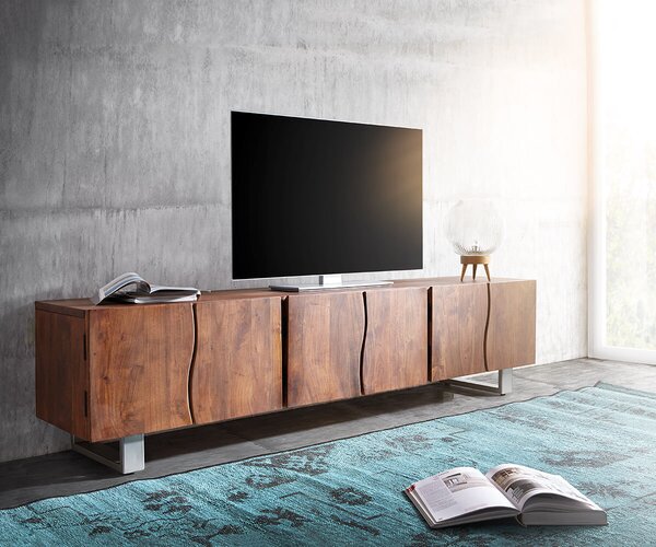 DELIFE TV szekrény Live-Edge 220 cm akác barna masszív 6 ajtós
