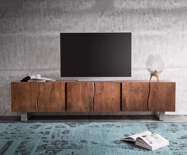 DELIFE TV szekrény Live-Edge 220 cm akác barna masszív 6 ajtós