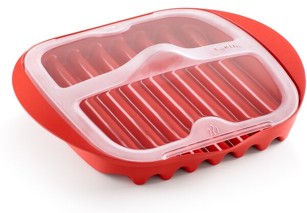 LÉKUÉ Microwave Bacon Cooker baconsütő tálca mikrohullámú sütőbe 6 szelet baconhoz piros LK881725