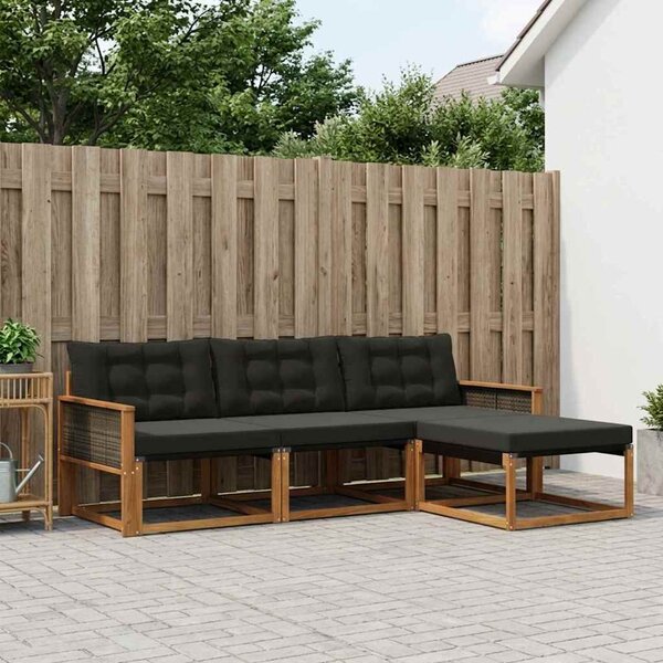 Kültéri kanapé szett párnával 4 pcs Természetes és Fekete