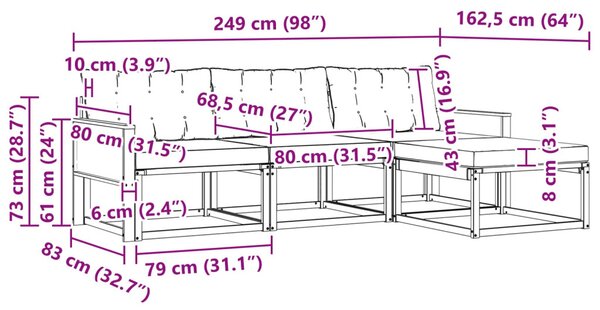 Kültéri kanapé szett párnával 4 pcs Természetes és bézs