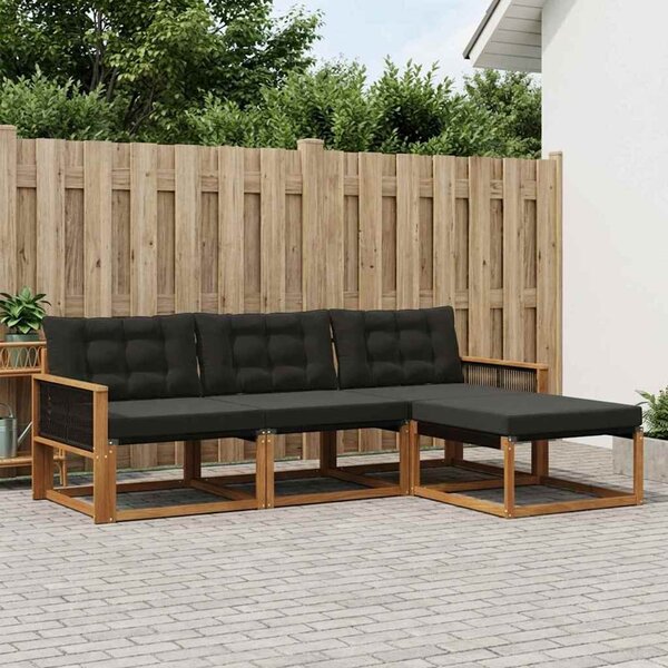 Kültéri kanapé szett párnával 4 pcs Természetes és Fekete