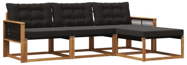 Kültéri kanapé szett párnával 4 pcs Természetes és Fekete