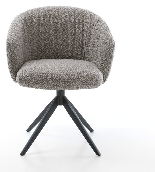 DELIFE Étkezőszék Caja-Flex karfás bouclé ezüstszürke kereszt láb széles fekete 360° forgatható zsákrugós