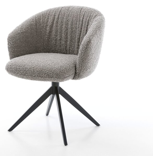 DELIFE Étkezőszék Caja-Flex karfás bouclé ezüstszürke kereszt láb széles fekete 360° forgatható zsákrugós