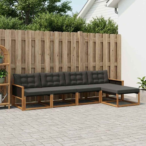 Kültéri kanapé szett párnával 5 pcs Természetes és Fekete