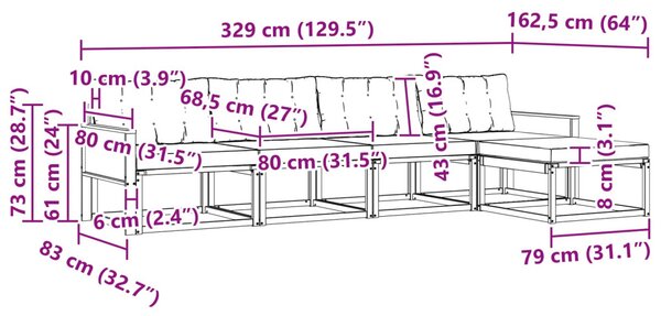 Kültéri kanapé szett párnával 5 pcs Természetes és bézs