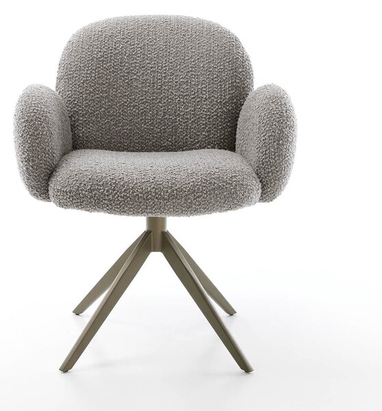 DELIFE Étkezőszék Nube-Flex karfás bouclé ezüstszürke kereszt láb széles titán effekt felület 360° forgatható zsákrugós